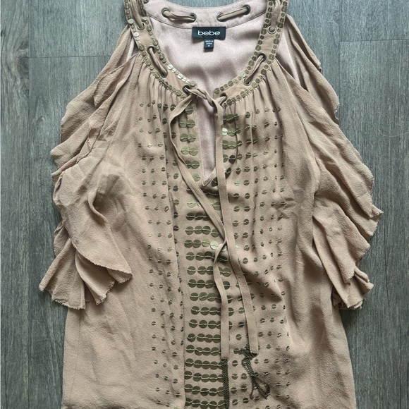 Bebe Beige Blouse with Metallic Details - Picture 1 of 5